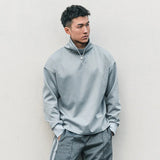 Itooh Sports High Neck Pullover Coat Men's Standing Neck Drawstring Adjustment Tops Bottom Shirt Loose Solid Fitness Sweatshirts Grey