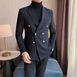 Itooh British Style autumn Men Business Suit Jacket Fashion Double Breasted Blazers Slim Fit Casual Wedding Tuxedo Dress Coat