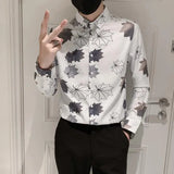 Itooh Autumn and Winter Men's Square Collar Patchwork Printing Button Slim Cardigan Fashion Casual Elegant Commuting Long Sleeve Tops