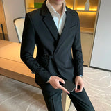 ITOOH Men's Suit Set with Belt Decoration, Business Casual Two-Piece Suit Jacket and Pants, Trendy Slim Fit Solid Color