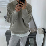 ITOOH Fall Men's Luxury Polo Neck Knit Pullover Sweater Casual Korean Stretch Zipper Solid Color Long Sleeve Loose Popular Knitwear