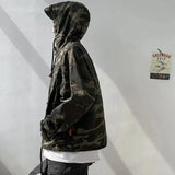 Itooh Japanese Camouflage Jacket Cargo Hooded Coats Men's Retro Trend Loose Windbreak Hoodies Zipper Pullover Green Military Teachwear