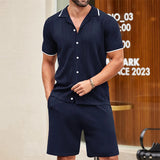 ITOOH New Summer Ice Silk Knit Two Piece Sets Men Casual Breathable Short Sleeve Shirt And Shorts Mens Suits Fashion Slim Fit Outfits