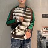 Itooh Spring and Autumn Men's Fashion Commuter Stripe Color Block Korean Round Neck Long Sleeve Loose Versatile Casual Sweater