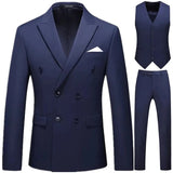 Itooh Men Casual Boutique Business Double Breasted Suit Coat 3 Piece Set / Solid Color Slim Fit Blazers Jacket Pants Vest Trousers