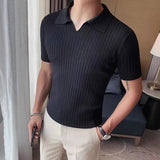 Itooh Summer Korean Men's Wear Solid Color Round Neck Turn-down Collar Ice Silk Fabric Knitting Short Sleeve Man Slim T-shirt