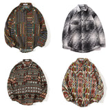 Itooh Japanese Retro Ethnic Style Brushed Plaid Shirt Men's Spring Loose Casual Long-sleeved Full print Shirts Coat Woolen Harajuku