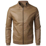 Itooh  Men's  New Leather Jacket Regular Standing Neck with Texture Zipper  Business Casual Coats Tops