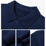 Itooh  Autumn and Winter New Warm Soft Pullover Men's Business Lapel Knitwear Casual Solid Color Long Sleeve Polo Shirt Office