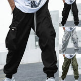 ITOOH Breathable Men Trousers Versatile Men's Cargo Pants Stylish Streetwear Trousers with Elastic Waist Multi Pockets Breathable