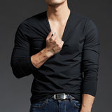 Itooh Undershirt Top Fashion Long Sleeves Mens Muscle Pullover Slim Fit Spring Casual V Neck Comfy Winter Stylish Summer