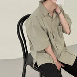 Itooh  Summer Men's Clothing Light Luxury Pocket Short-sleeved Shirt Solid Color Retro Leisure Solid Color Korean Popular Clothes