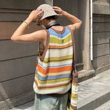 Itooh Men's Fashion Knitted Vest Trend Y2K Streetwear Summer Neutral Retro Casual Striped Sleeveless Tees Tops LGBT Sweater Tank Top