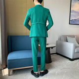 ITOOH Men's Suit Set with Belt Decoration, Business Casual Two-Piece Suit Jacket and Pants, Trendy Slim Fit Solid Color