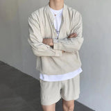 Itooh Korean Fashion Summer Clothes Men 2 Piece Set Solid Hip Hop V-neck Tops Shorts Streetwear Short Pants Outfits Casual Outer Sets