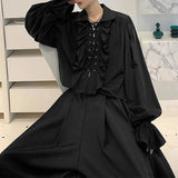 Itooh Mens Ruffled Long-Sleeved Shirt  New Autumn Genderless Elegant Palace Style Retro Medieval Stage Performance Clothing Unisex