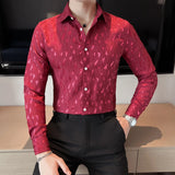 Itooh Spring Personalized Jacquard Shirt for Men Slim Fit Casual Social Shirts Korean Long Sleeved Business Banquet Party Shirt