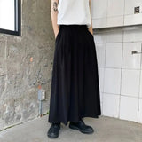 Itooh Japanese Men Pants Loose Wide Leg Trousers Fashion Samurai Culottes Male Dark Black All-Match High Waist Pantalon