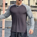 Itooh Gym Fitness T-shirt Men Long Sleeve Splice color Shirt Male Bodybuilding Tees Tops Running Sports Quick Dry Training Clothing