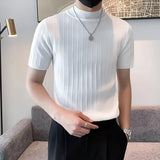 Itooh Solid Color Knitted Ribbed T Shirts Men Spring Summer Casual O Neck Short Sleeve Knit T-shirt Fashion Mens Knitting Pullover Tee