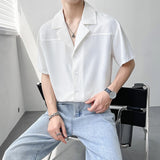 Itooh Summer light mature style men's loose shoulders Cuban collar short-sleeved shirt drape ice silk short-sleeved suit collar shirt