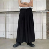 Itooh Japanese Men Pants Loose Wide Leg Trousers Fashion Samurai Culottes Male Dark Black All-Match High Waist Pantalon