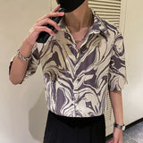 Itooh Japanese Summer Ice Silk Flower Shirt for Men Short Sleeve Loose Casual Harajuku Oversized  New Thin Hawaiian Shirt Men