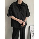 Itooh Summer Short Sleeved Shirt Men Fashion Oversized Zip Shirt Men Korean Loose Black White Dres Shirts Mens Ice Silk Shirt M-2XL