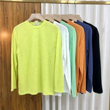 Itooh Fashionable Simple Long Sleeved T-shirt Solid Color Loose Sunscreen Tops Korean Slightly Transparent Thin Men's Bottom Tshirts