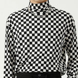 Itooh Autumn Mock Neck Bottoming Shirt New Men's Checkerboard Slim-fit Long-sleeved T-shirt All-match Tops Y2k Streetwear Men Clothing