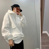 Itooh Spring Hooded Pullover Jacket Men's Loose New Street Trend Teachwear Casual White Line Zipper Coats Big Kangaroo Bag Workwear