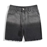 Itooh Summer Gradient Denim Shorts Men's Fashion Retro Denim Shorts Mens Streetwear Korean Loose Hip-hop Straight Denim Shorts Men