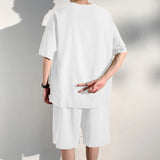 Itooh Men Solid V-Neck Chinese Style Set Men Loose Summer T-Shirt + Shorts Fashionable Casual Tracksuts