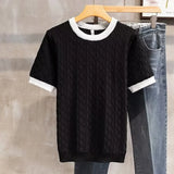 Itooh 2024 Spring Summer Fashion Mens T-shirts Knitted Short Sleeve O Neck Pullover Tops Leisure Breathable Knit T Shirt Men Clothing