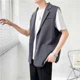 Itooh Grey Black Suit Vest Men Fashion Social Mens Dress Vest Korean Loose Sleeveless Blazer Mens Jacket Office Formal Vest M-2XL