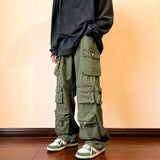 Itooh Cargo Pants Multi-pockets Tooling Pant Harajuku Men's Vintage Loose Wide Leg Pants Streetwear Casual Hip-hop Mopping Trousers