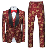 Itooh Fashion New Men's Casual Boutique Business Wedding Host Flower Color Suits 3 Pcs Set Dress Blazers Jacket Pants Vest Coat