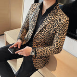 Itooh Korean Leopard Print Suit Jackets Men Slim Business Casual Blazer Masculino Social Banquet Stage Singer Dress Coats Men Clothing