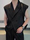 Itooh  Men‘s Sleeveless Black White Solid Color Short Vest 2024 Summer New Trend Personality Design Casual Notched Collar Waistcoat