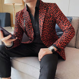 Itooh Korean Leopard Print Suit Jackets Men Slim Business Casual Blazer Masculino Social Banquet Stage Singer Dress Coats Men Clothing