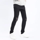 Itooh New Black Jeans Men Knee Ripped Hole Denim Pants Kpop Trendy High Street Slim Stretch Skinny Male Frayed Trousers Streetwear