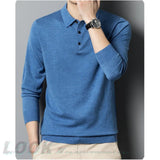 Itooh  Men's Autumn Long-Sleeved Wool Blend Solid Color Polo Pullover Sweater with Lapel, Casual Bottoming Sweater -Sizes M-4XL