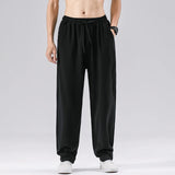 Itooh Summer Men Chinese Style Linen Pants Men Solid Color Cotton Harem Pants Male Loose Straight Elastic Waist Joggers Trousers