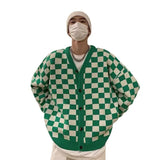 Itooh  Boys Cardigan Checkerboard Plaid Sweater Knitted Sweater New Spring Jumper V-neck Trend College Coats Green Streetwear HomeWear