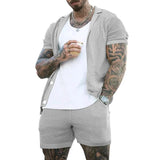 Itooh  Sexy See Through Hollow Out Mesh Knit Two Piece Suits Men Summer Fashion Short Sleeve Shirts And Shorts Sets Mens Outfits Beach