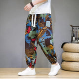 Itooh Summer Thin Floral Harem Pants Chinese Style Breathable Casual Muse Pants Men's Chic Fat Crotch Large Leg Baggy Bloomers Holiday