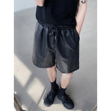 Itooh  Summer Leather Shorts Men Fashion Black Motorcycle Shorts Mens Streetwear Hip-hop Loose Leather Shorts Men Casual Shorts M-2XL