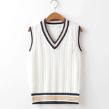 Itooh  Sweater Vest Men Thicken V-neck Sleeveless Knitted Sweaters Vests Striped Retro Preppy-style Simple Chic Loose Casual All-match