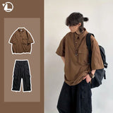 ITOOH 2024 New Summer Japanese Mens Set Harajuku Mid Sleeved Trendy Shirt+ Wide-leg Cargo Pants 2-pcs Thin Casual College Male Suit