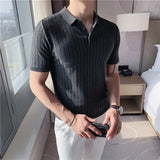 Itooh  New Summer Striped Knitted Short-Sleeved Polo Shirt Men's Slim-Fit Casual Business Party Beach Travel T-shirt Sizes S-4XL